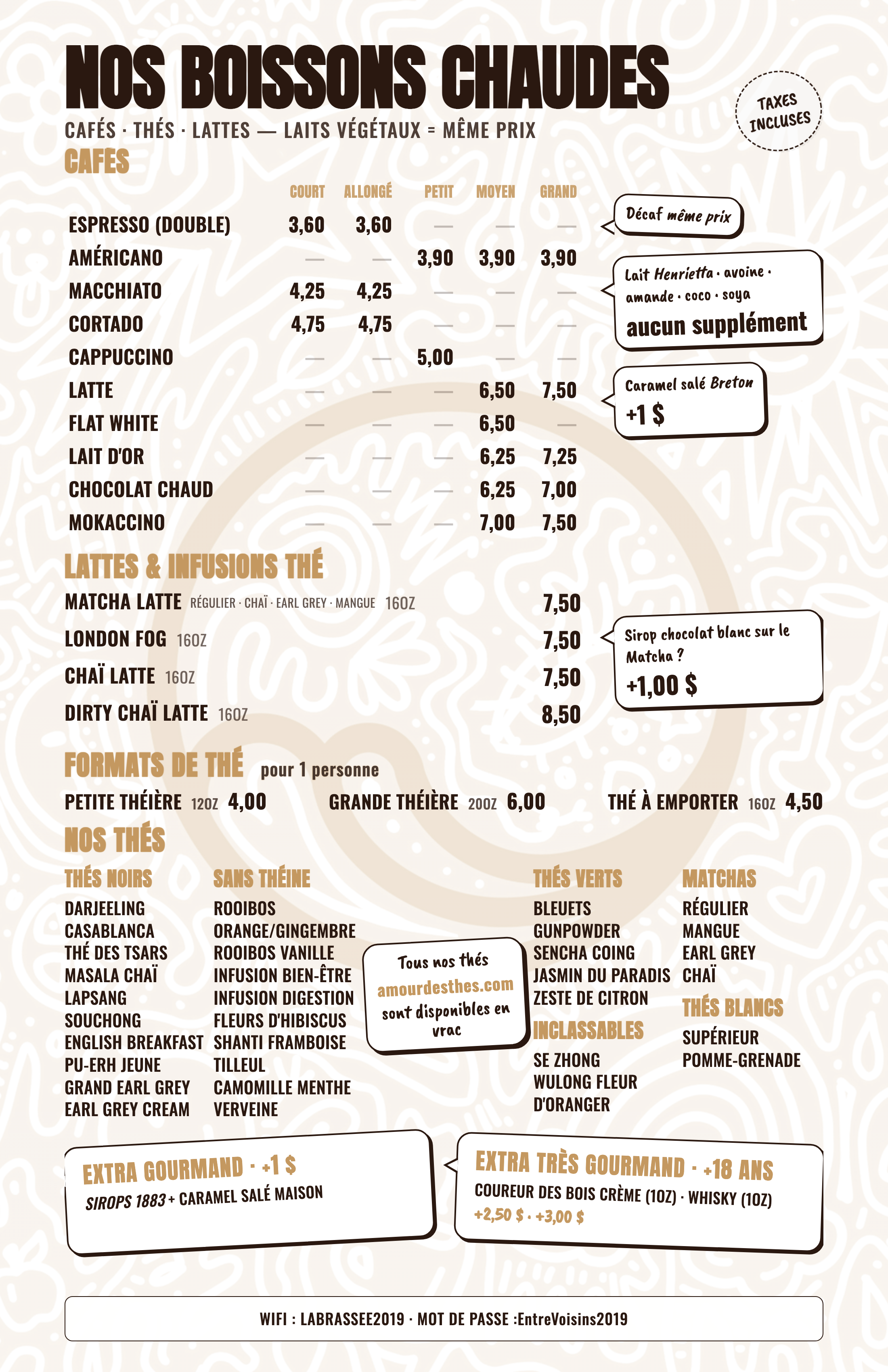 Menu La Brassée — Cafés · thés · lattes