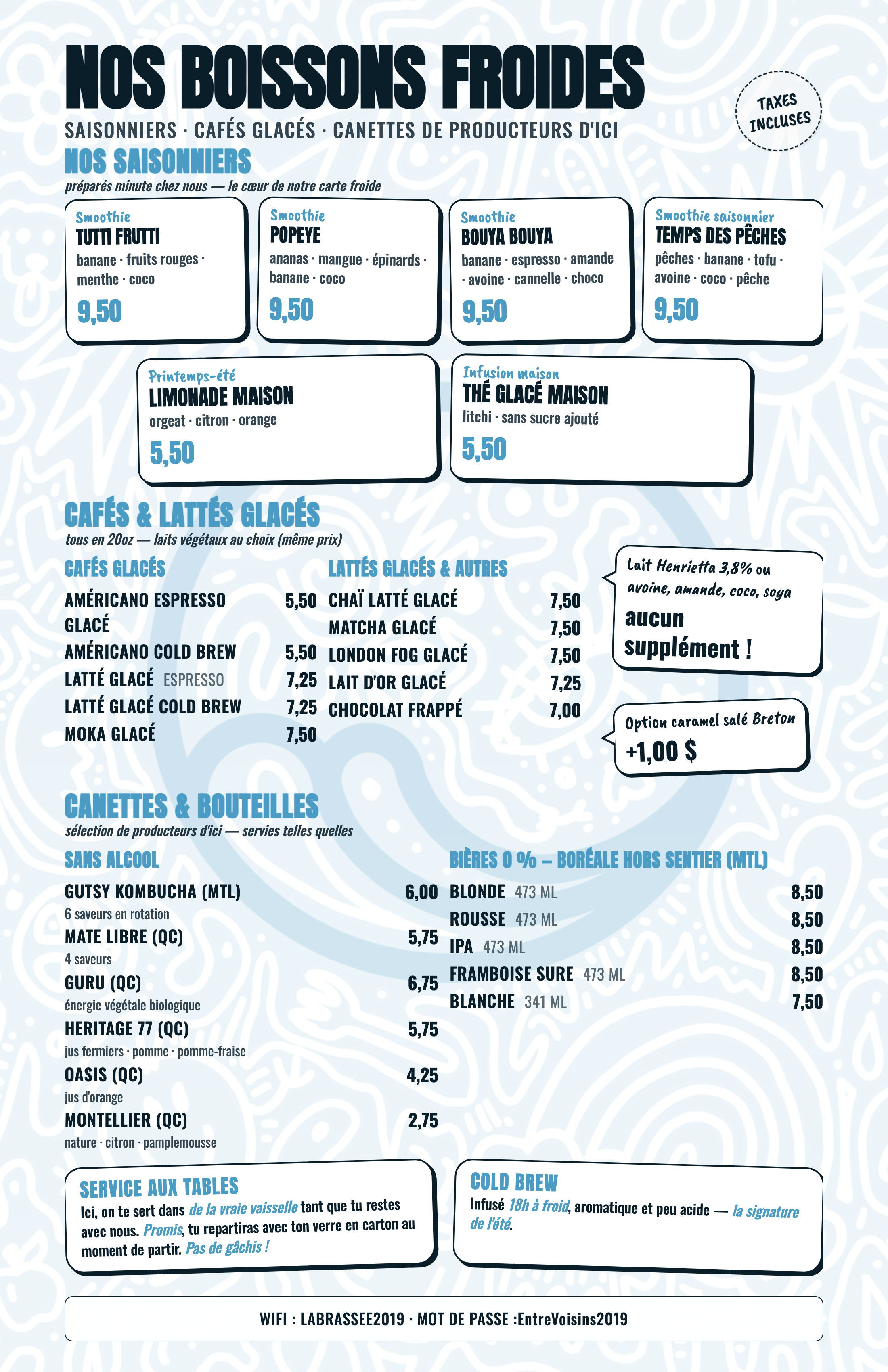 Menu La Brassée — Rafraîchissements · saisonniers