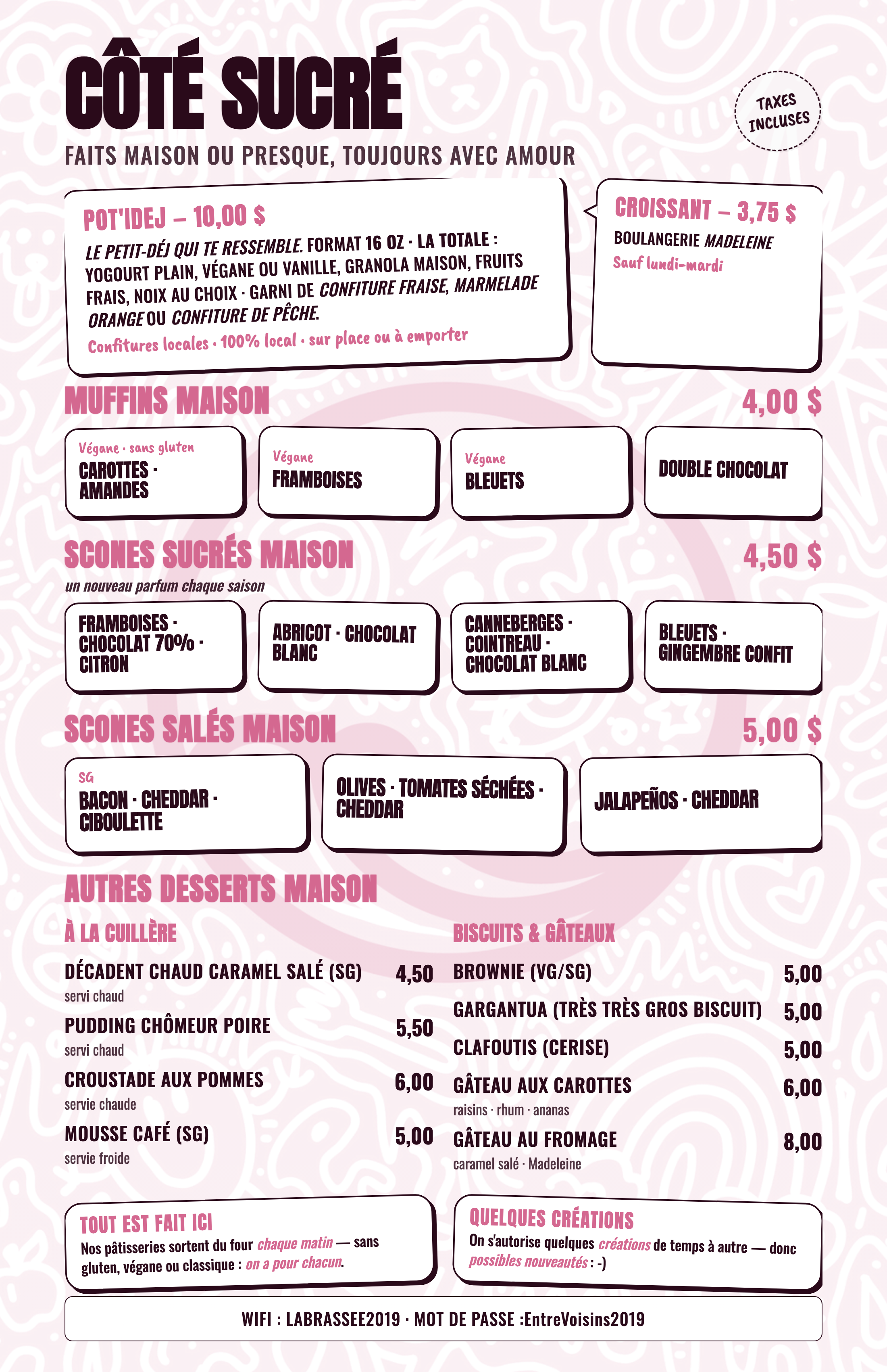 Menu La Brassée — Scones · muffins · desserts maison